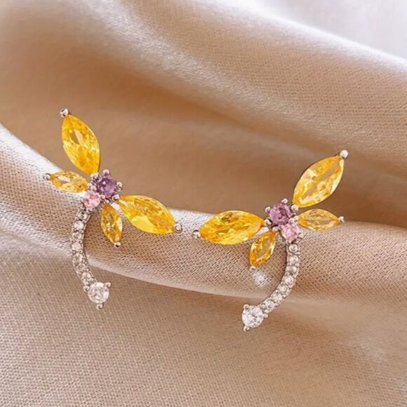 NEW Larissa Delicate Silver Plated Crystal Dragonfly Stud Earrings - Picture 3 of 5